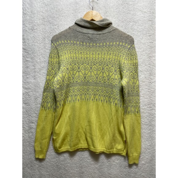 Vineyard Vines Turtleneck Sweater SZ M Yellow Gray Pattern Cashmere Merino Wool - Picture 9 of 9